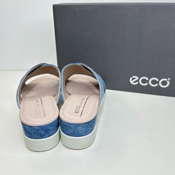 Ecco Touch Plateau Slide Leather Slip On Sandals Blue Women EU41/10-10.5 NWB - Picture 6 of 9